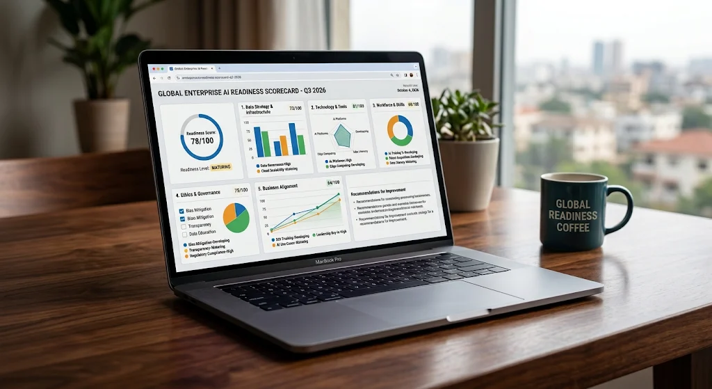 An AI readiness scorecard shown on a laptop