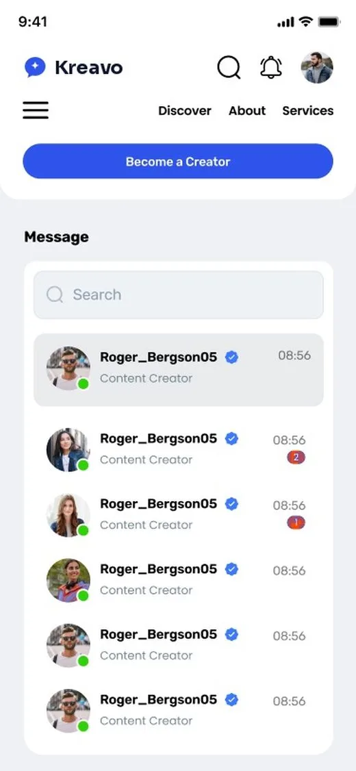 Kreavo Chat screen