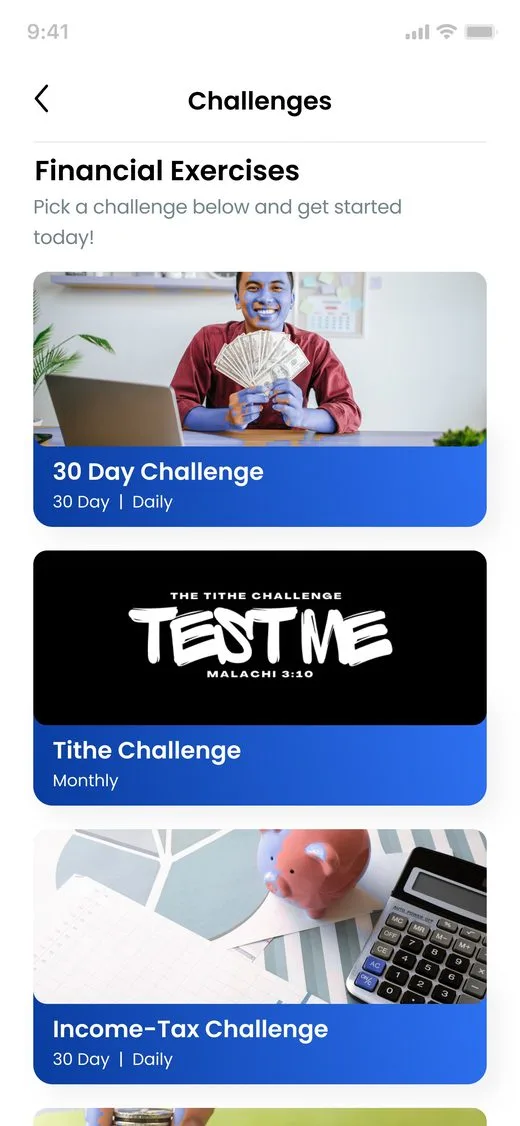 Kreavo Challenges screen