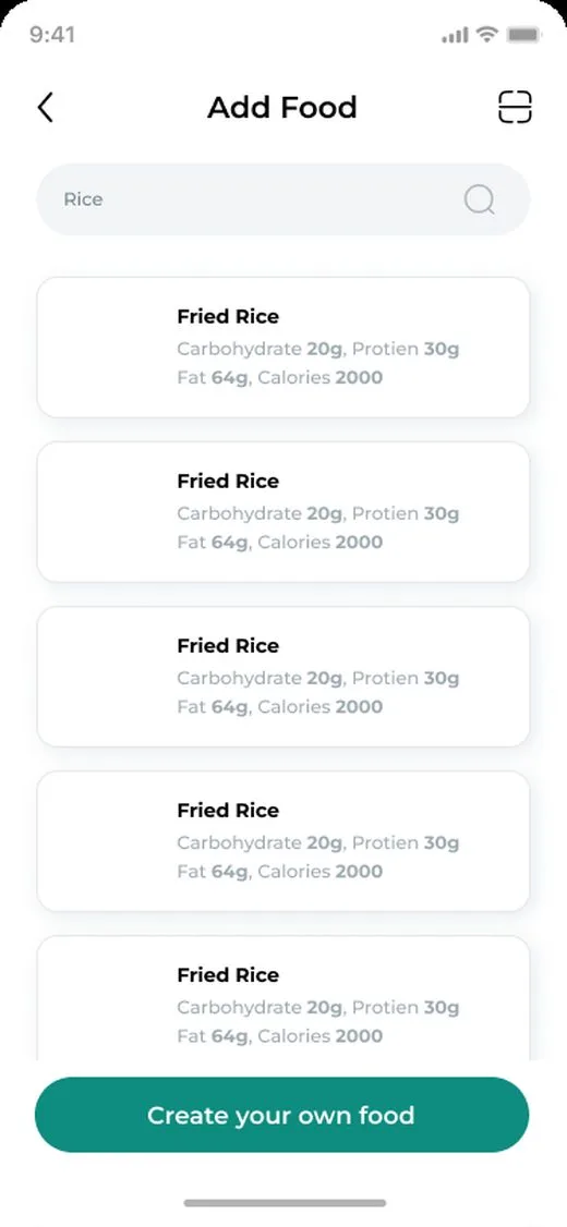 Nutrava Add Food screen