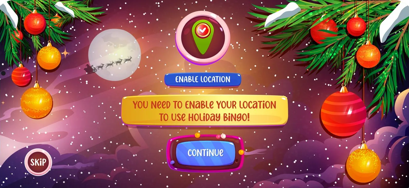 Snowglow Bingo Allow Location screen