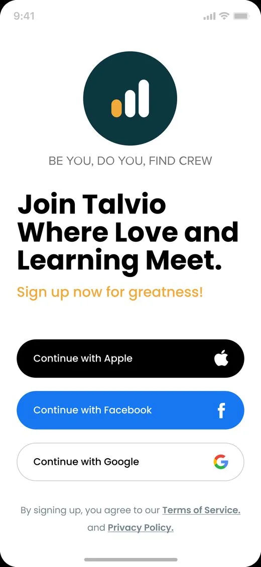 Talvio Login screen