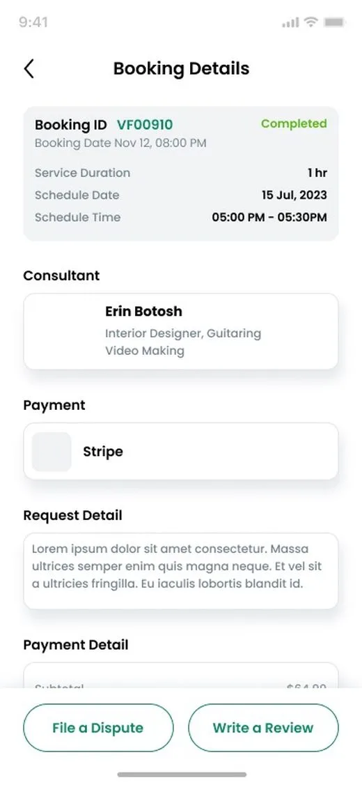 Talvio Bookings Detail screen