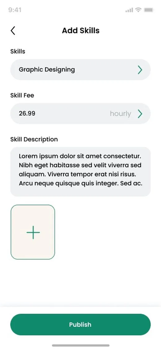 Talvio Add Skills screen