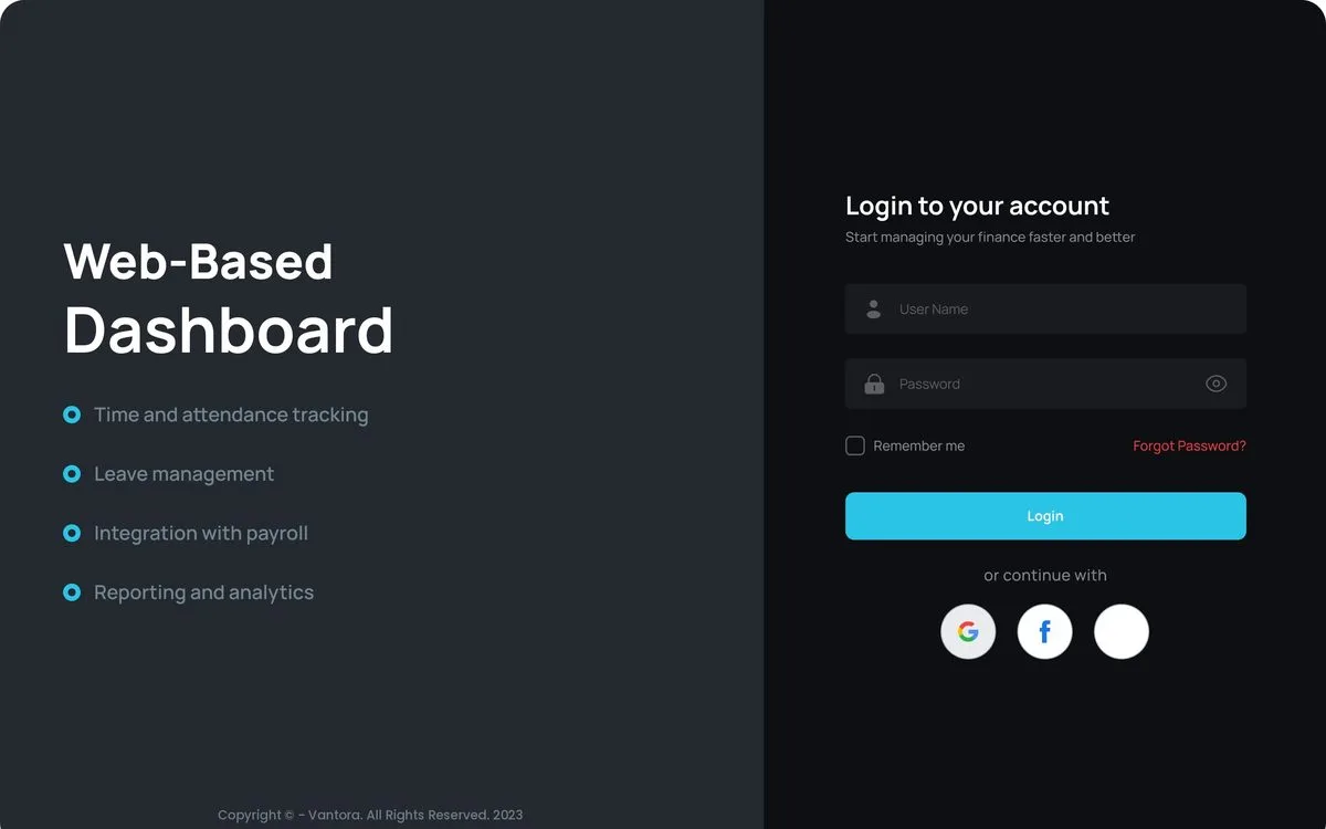 Vantora Crew Login screen